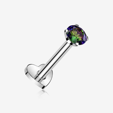 Implant Grade Titanium Prong Gem Sparkle Internally Threaded Heart Back Labret-Vitrail Medium