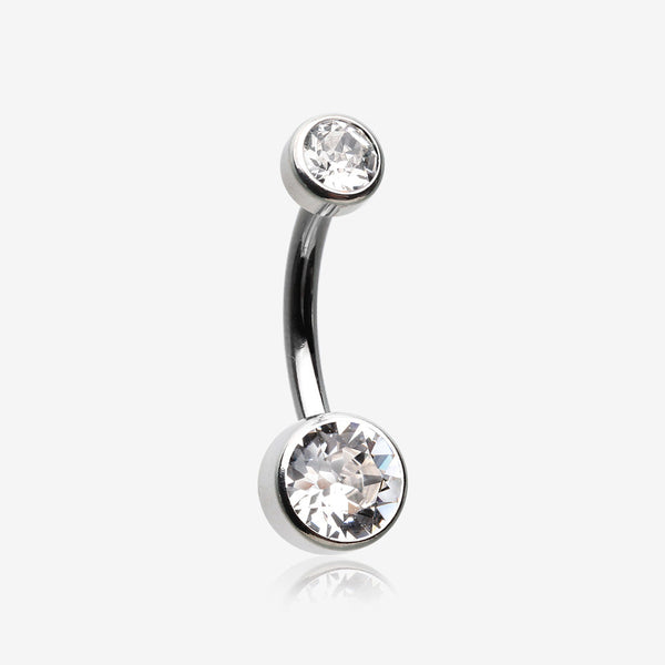 Implant Grade Titanium Internally Threaded Bezel Set Gem Belly Button Ring-Clear Gem