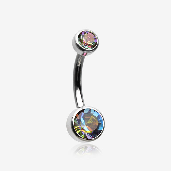 Implant Grade Titanium Internally Threaded Bezel Set Gem Belly Button Ring-Vitrail Medium