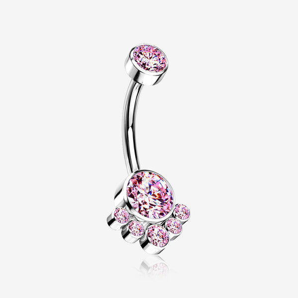 Implant Grade Titanium Royal Bali Sparkle Internally Threaded Belly Button Ring-Pink