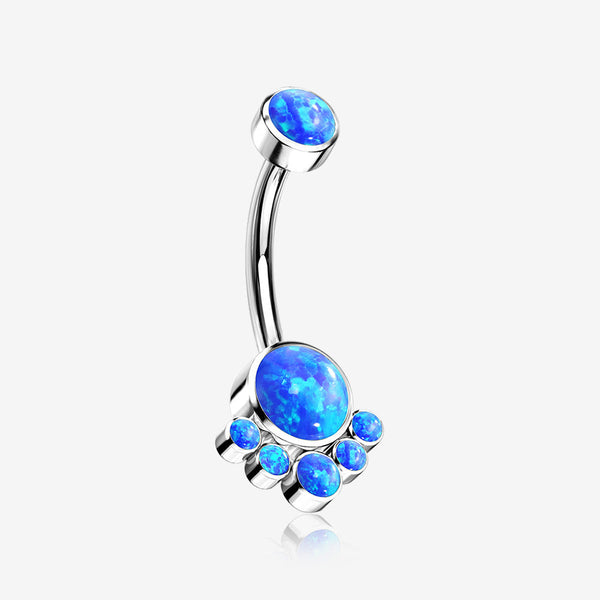 Implant Grade Titanium Royal Bali Fire Opal Internally Threaded Belly Button Ring-Blue Opal