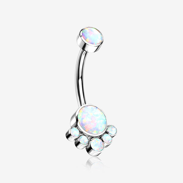 Implant Grade Titanium Royal Bali Fire Opal Internally Threaded Belly Button Ring-White Opal