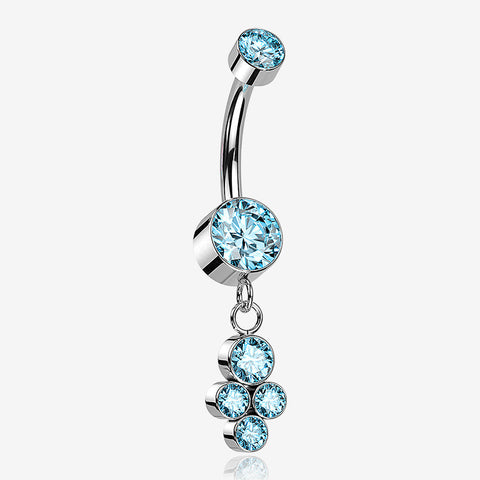 Implant Grade Titanium Sparkle Dangle Cluster Internally Threaded Belly Ring-Aqua