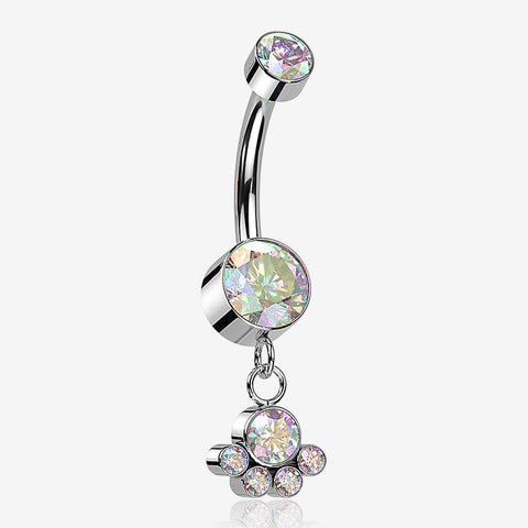 Implant Grade Titanium Sparkle Dangle Array Internally Threaded Belly Ring-Aurora Borealis