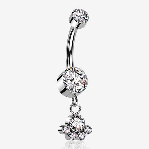 Implant Grade Titanium Sparkle Dangle Array Internally Threaded Belly Ring-Clear Gem