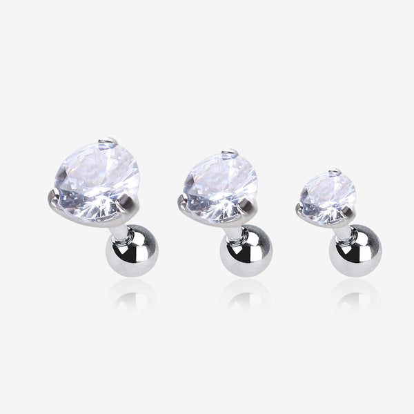 3 Pcs of Sparkle Round Gem Tri-Prong Cartilage Tragus Barbell Earring Package-Clear Gem