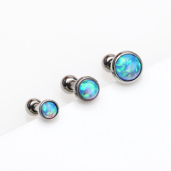 3 Pcs of Assorted Size Fire Opal Top Cartilage Tragus Barbell Stud Pack-Light Blue Opal