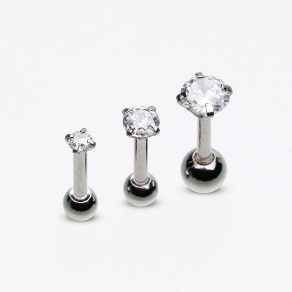 3 Pcs Pack of Assorted Prong Set Gems Cartilage Tragus Barbell Earrings-Clear Gem