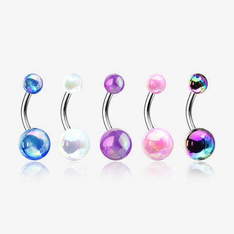 5 Pcs of Assorted Color Aurora Coated Ball Belly Button Ring Package