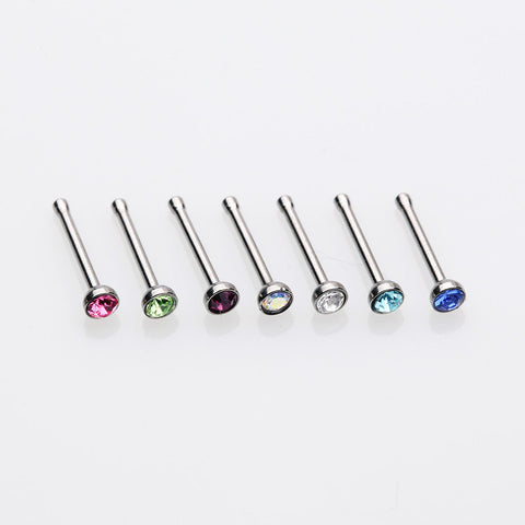 7 Pcs Pack of Assorted Color Gemstone Steel Nose Stud Rings