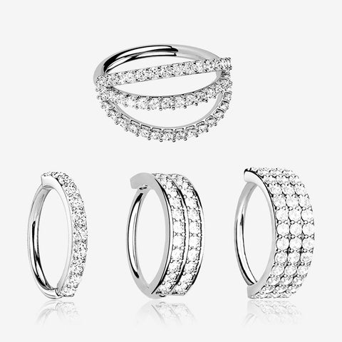 4 Pcs of Assorted Multi-Gem Lined Bendable Hoop Ring Package-Clear Gem