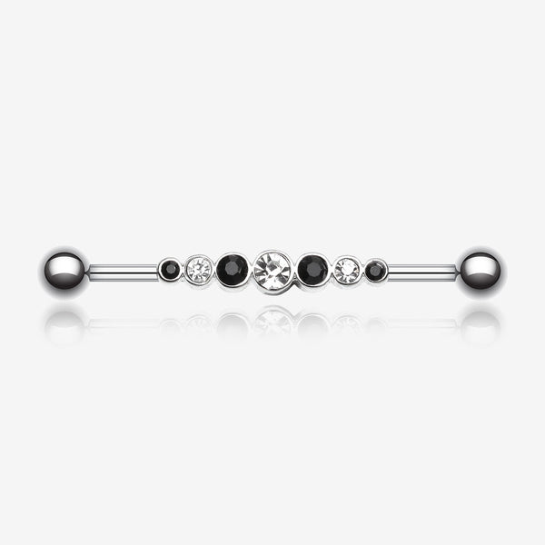 Dazzling Gem Row Industrial Barbell-Clear Gem/Black