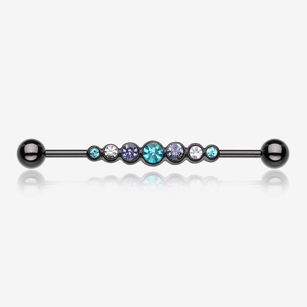 Blackline Dazzling Gem Row Industrial Barbell-Black/Teal