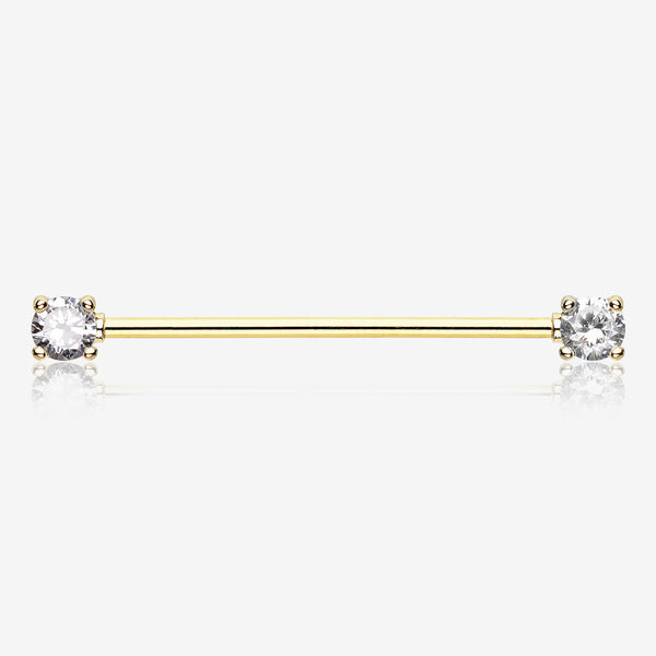 Golden Dainty Sparkles Industrial Barbell-Clear Gem