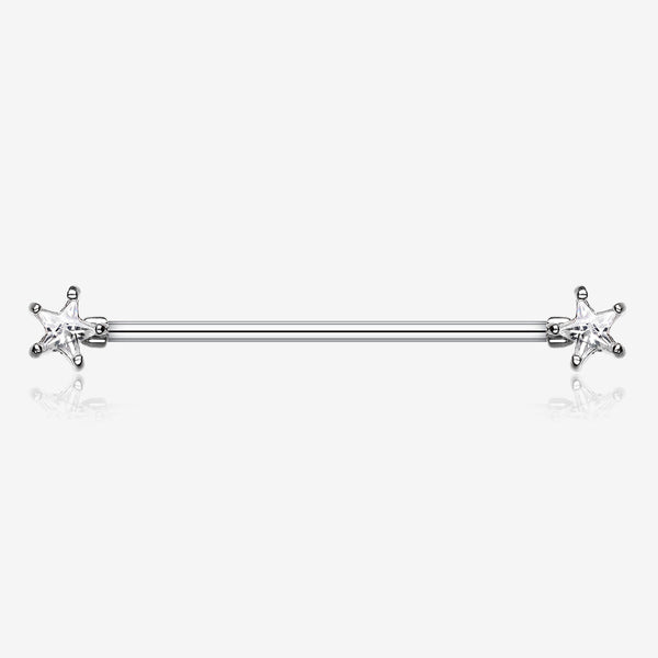 Star Sparkle Industrial Barbell-Clear Gem