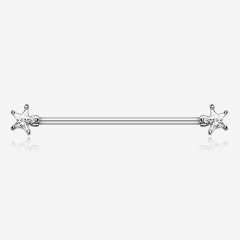 Star Sparkle Industrial Barbell-Clear Gem