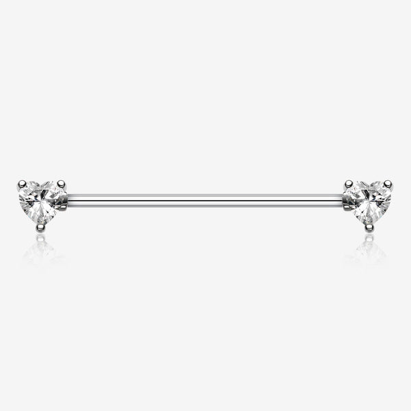 Heart Sparkle Industrial Barbell-Clear Gem