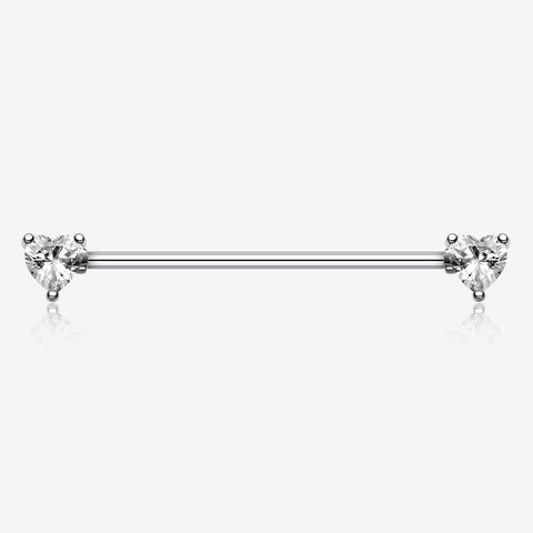 Heart Sparkle Industrial Barbell-Clear Gem