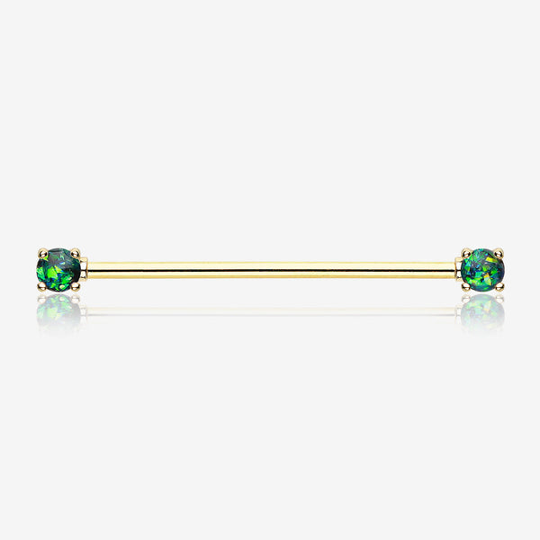 Golden Opal Sparkle Prong Industrial Barbell-Black