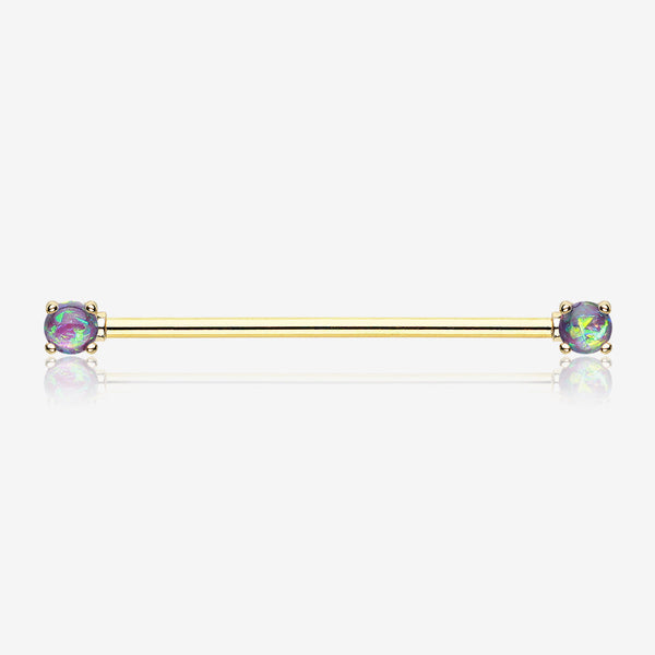 Golden Opal Sparkle Prong Industrial Barbell-Purple