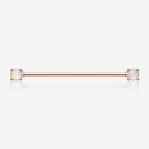 Rose Gold Opal Sparkle Prong Industrial Barbell-White