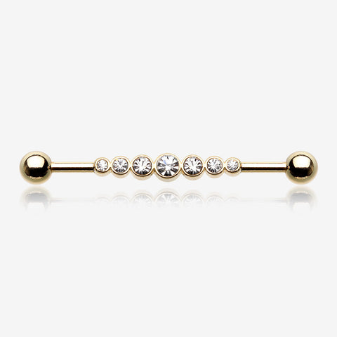 Golden Dazzling Gem Row Industrial Barbell-Clear Gem