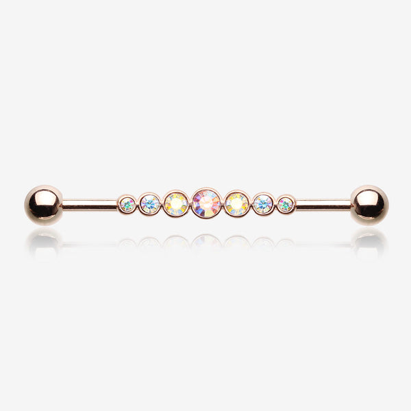 Rose Gold Dazzling Gem Row Industrial Barbell-Aurora Borealis