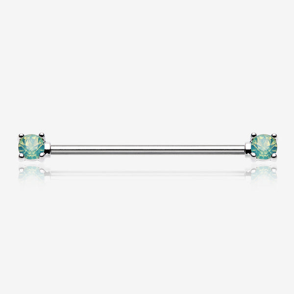 Opalite Gem Prong Industrial Barbell-Green