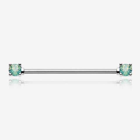 Opalite Gem Prong Industrial Barbell-Green