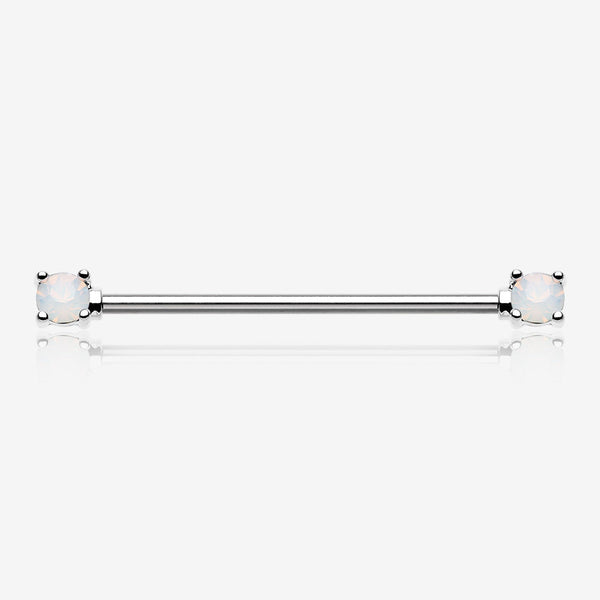 Opalite Gem Prong Industrial Barbell-White