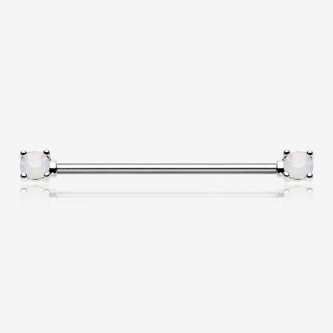 Opalite Gem Prong Industrial Barbell-White