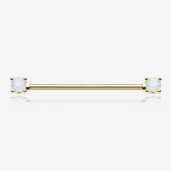 Golden Opalite Gem Prong Industrial Barbell-White