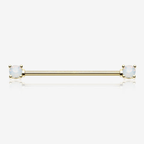 Golden Opalite Gem Prong Industrial Barbell-White