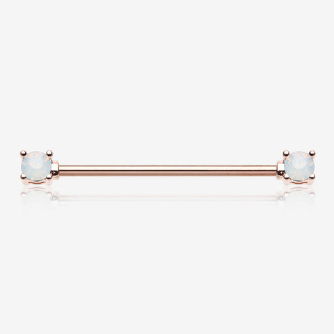 Rose Gold Opalite Gem Prong Industrial Barbell-White