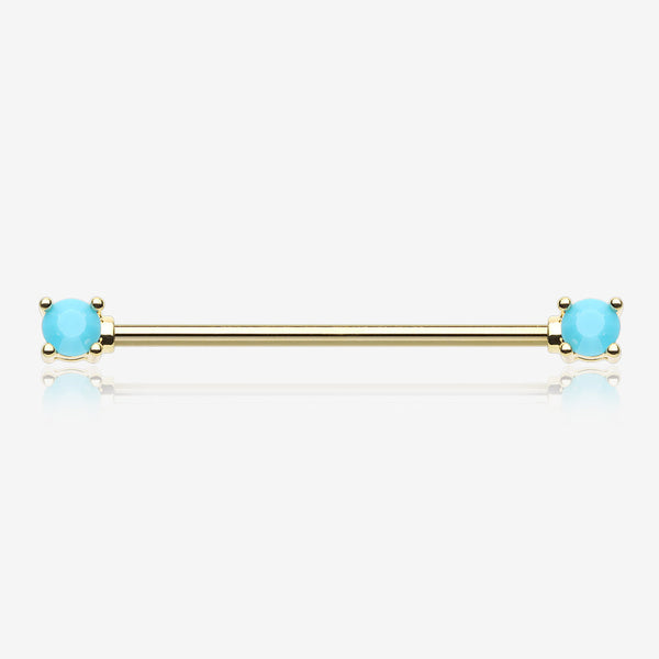 Golden Turquoise Bead Prong Industrial Barbell-Turquoise