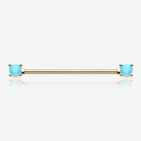 Golden Turquoise Bead Prong Industrial Barbell-Turquoise