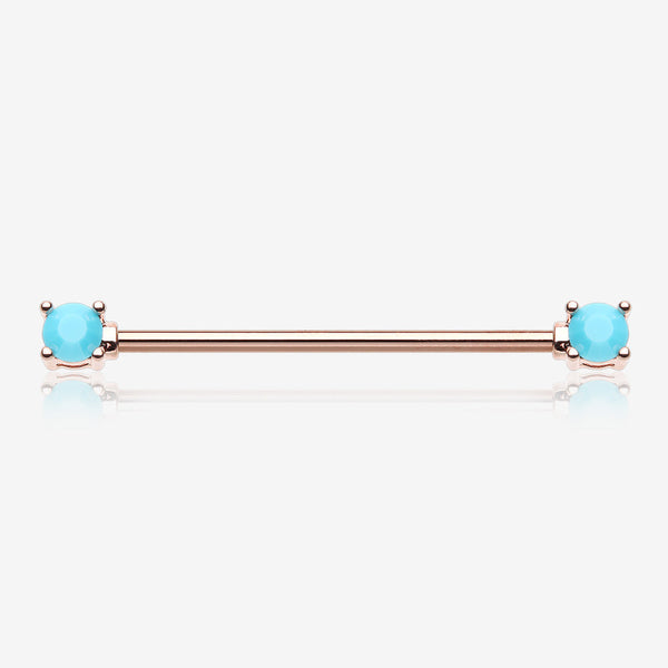 Rose Gold Turquoise Bead Prong Industrial Barbell-Turquoise