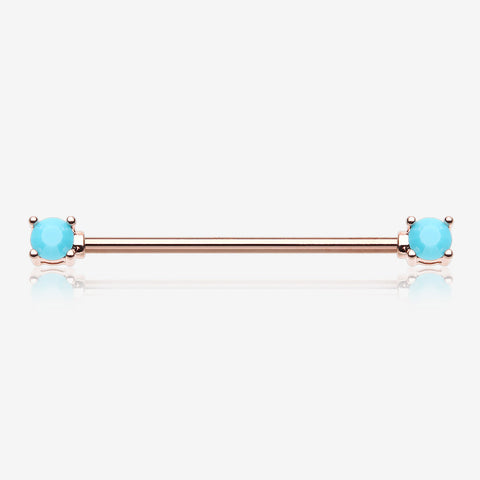 Rose Gold Turquoise Bead Prong Industrial Barbell-Turquoise