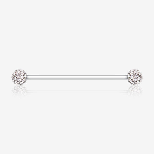 Pave Sparkle Full Dome Industrial Barbell-Clear Gem