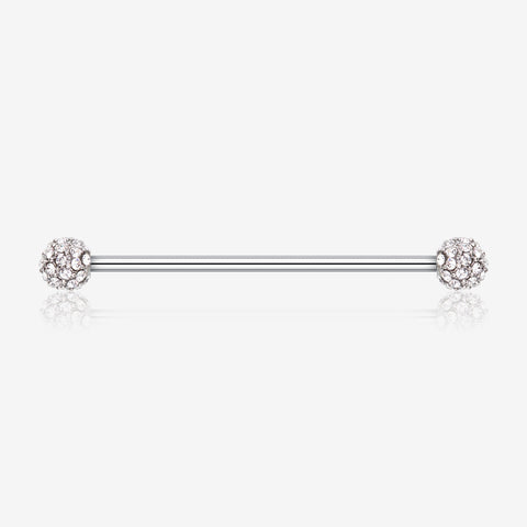 Pave Sparkle Full Dome Industrial Barbell-Clear Gem