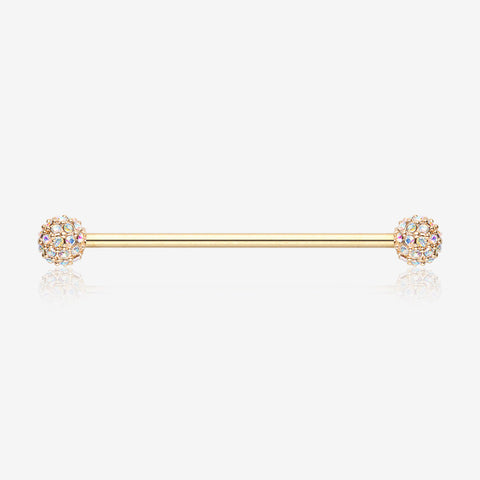 Golden Pave Sparkle Full Dome Industrial Barbell-Aurora Borealis