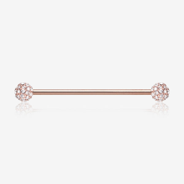 Rose Gold Pave Sparkle Full Dome Industrial Barbell-Clear Gem