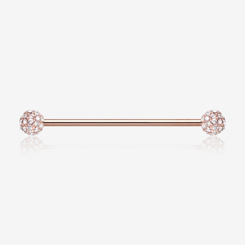 Rose Gold Pave Sparkle Full Dome Industrial Barbell-Clear Gem