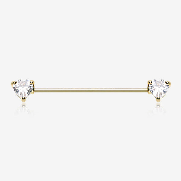 Golden Heart Sparkle Industrial Barbell-Clear Gem