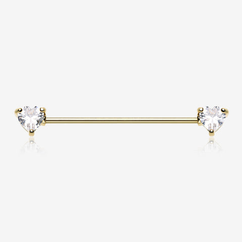 Golden Heart Sparkle Industrial Barbell-Clear Gem