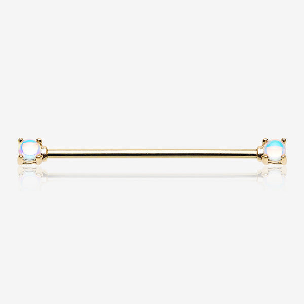 Golden Iridescent Revo Double Prong Industrial Barbell