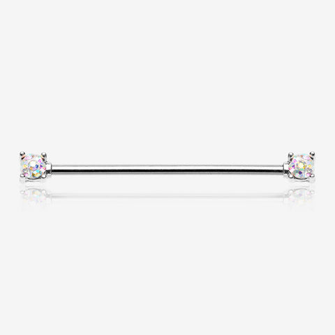 Sprinkle Dot Multi-Gem Sparkle Double Prong Industrial Barbell-Aurora Borealis