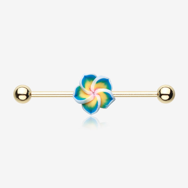 Golden Hawaiian Plumeria Industrial Barbell-Yellow