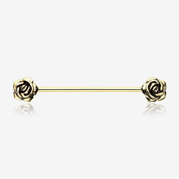 Golden Double Rose Flower Industrial Barbell-Gold