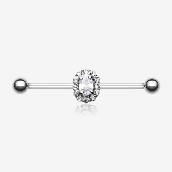 Grand Sparkle Prong Gem Industrial Barbell-Clear Gem